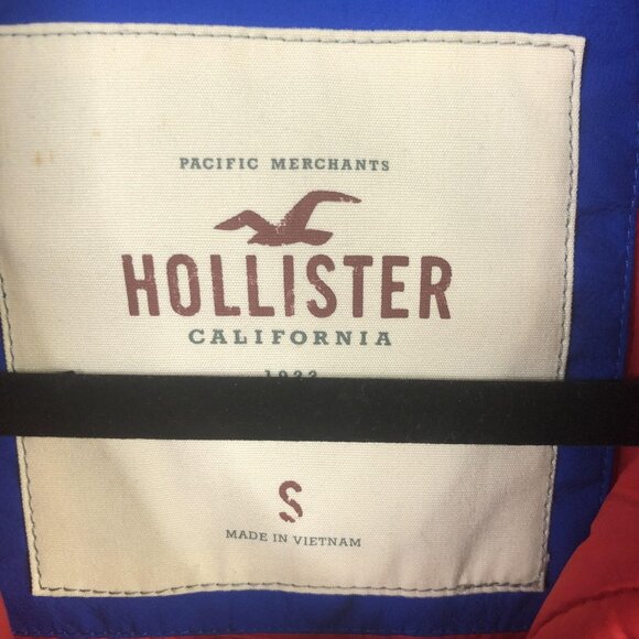 Hollister Vest Mens Small Red Black Hooded Puffer Quilted Snap Front Pockets Y2K - Picture 3 of 16